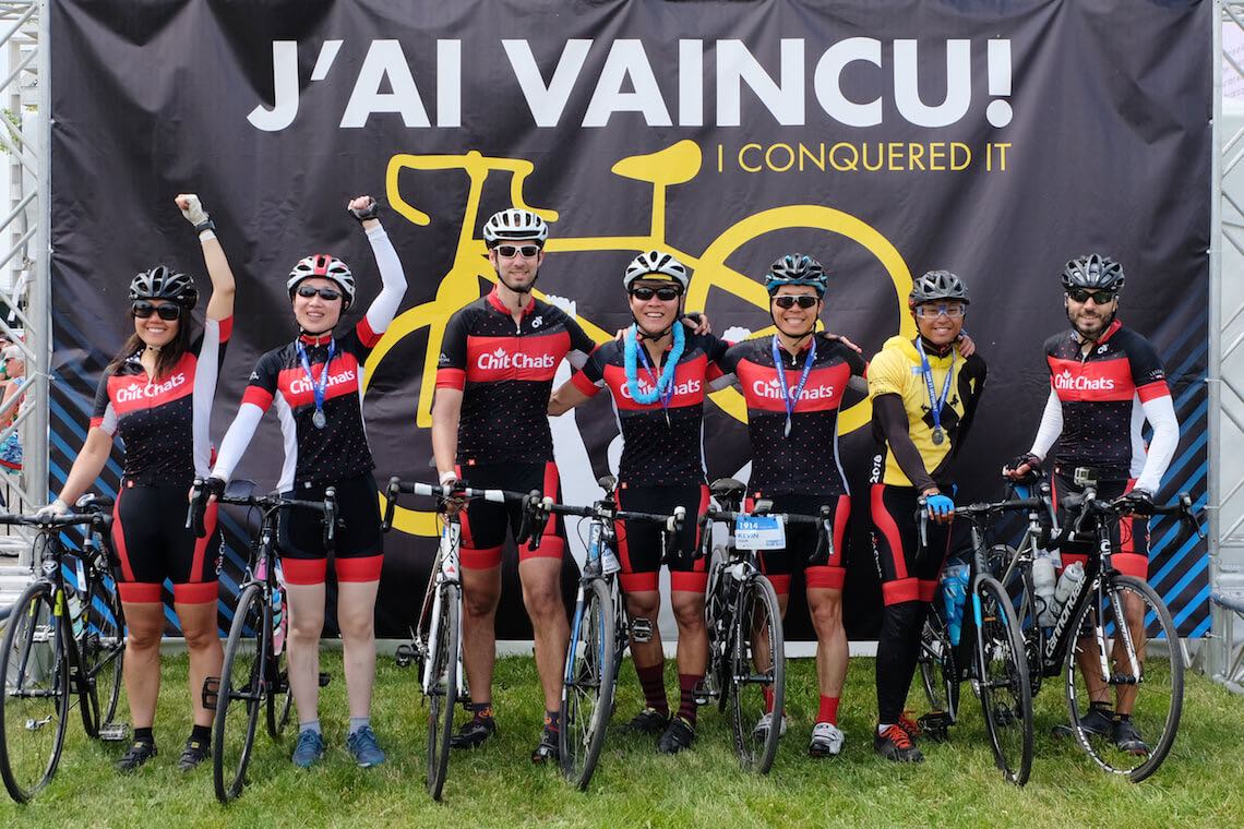 Chit Chats team crossing ride to conquer cancer finish line