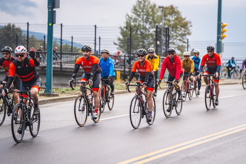 10 cyclists on the road for the Dream to Cure ride